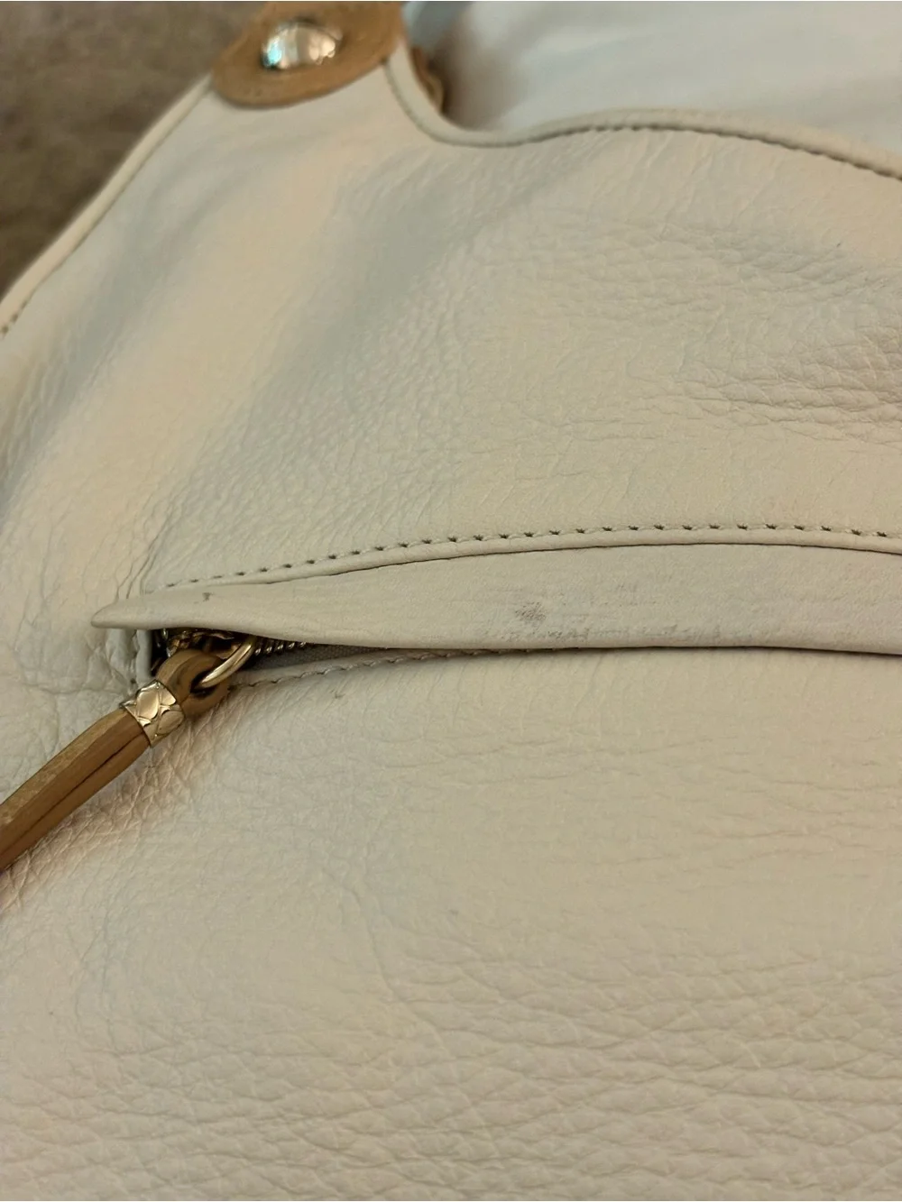 Elliott Lucca Genuine Leather Convertible Hobo Cream Gold Side Zip Studded